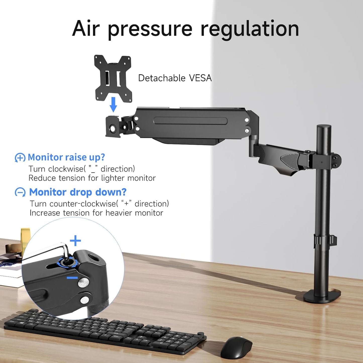 35MM 13-32Inches, 22.0 lbs, 75-100mm MD8411DB Pholiten Single Monitor Arm, Gas Type Display Arm, Double Articulated