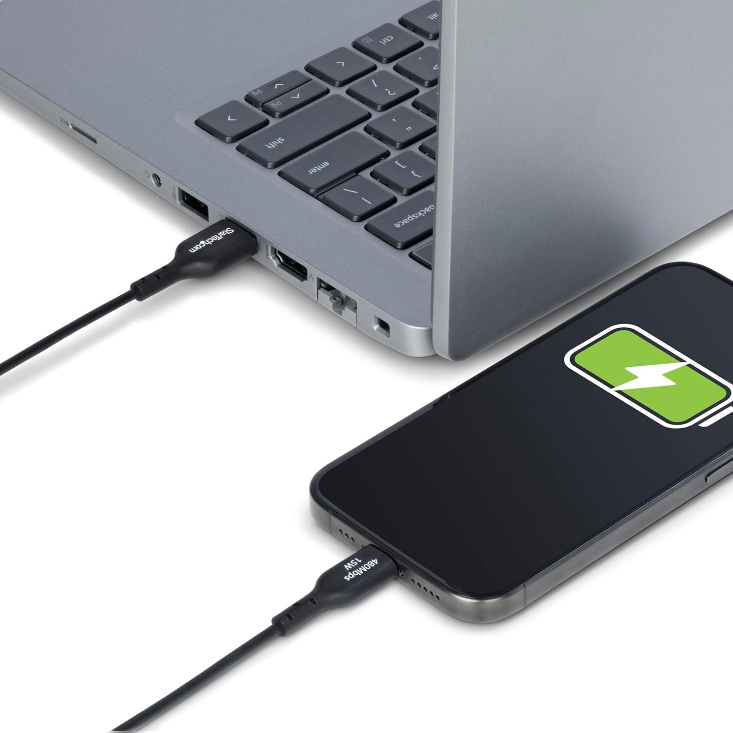 StarTech.com 15ft (4.5m) 3A, 2.0, USB-A to USB-C Charging Cable, Charge & Sync, USB TPE Jacket, Black USB Charging Cord