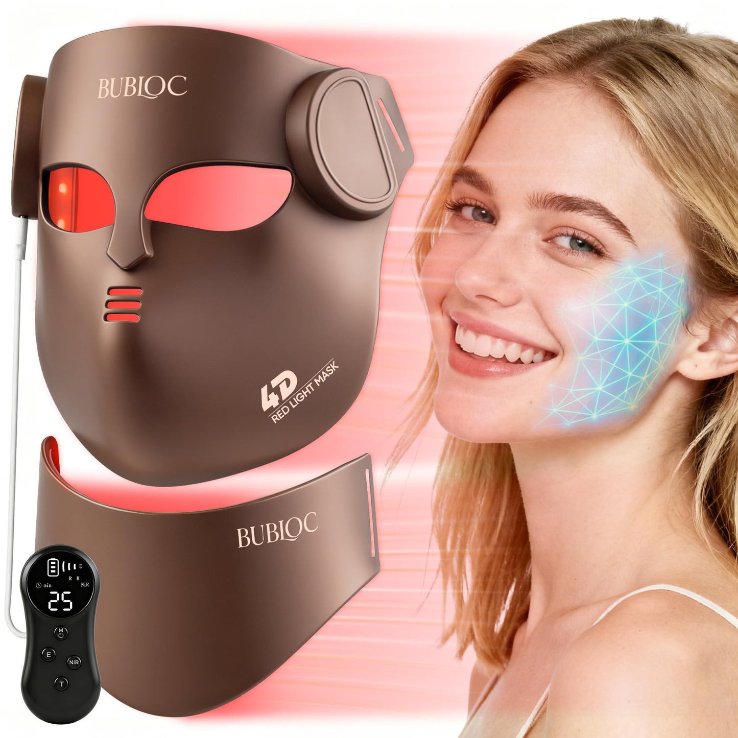 4D Wireless Red Light Therapy for Face and Neck with 400 LEDs,8+1 Color Light Therapy Mask with NIR, 850nm Red Light Therapy Mask, 4000mAh Rechargeable Led Face Mask Remote Control for Home & Travel