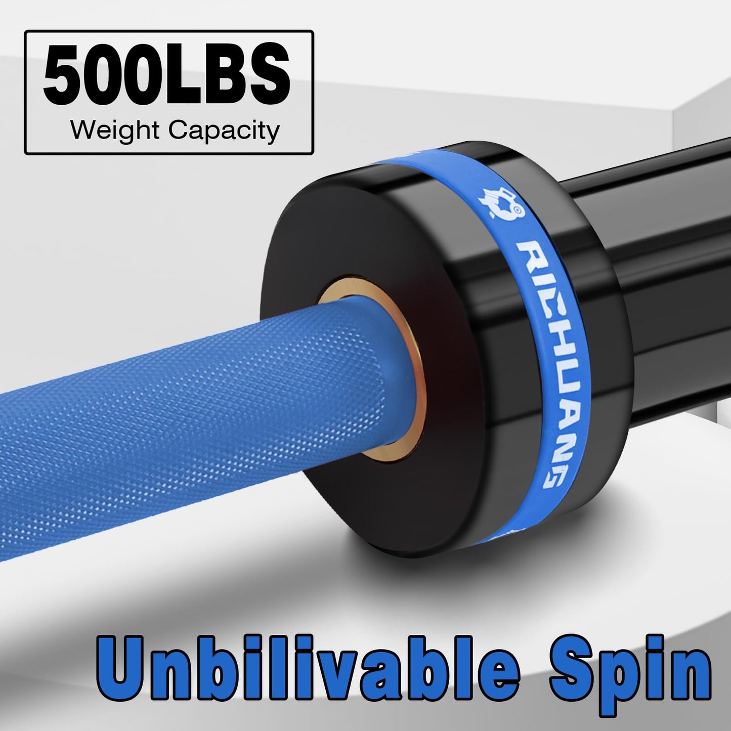 RICHUANG 7ft Olympic Barbell Weight Bar for Weightlifting, Powerlifting, CrossFit Training, 500 lbs Max Load Capacity, Q235 Steel, 2 Inch Olympic Strength Training Bar for Home Gym Exercises Fitness Equipment 500LBS-Blue
