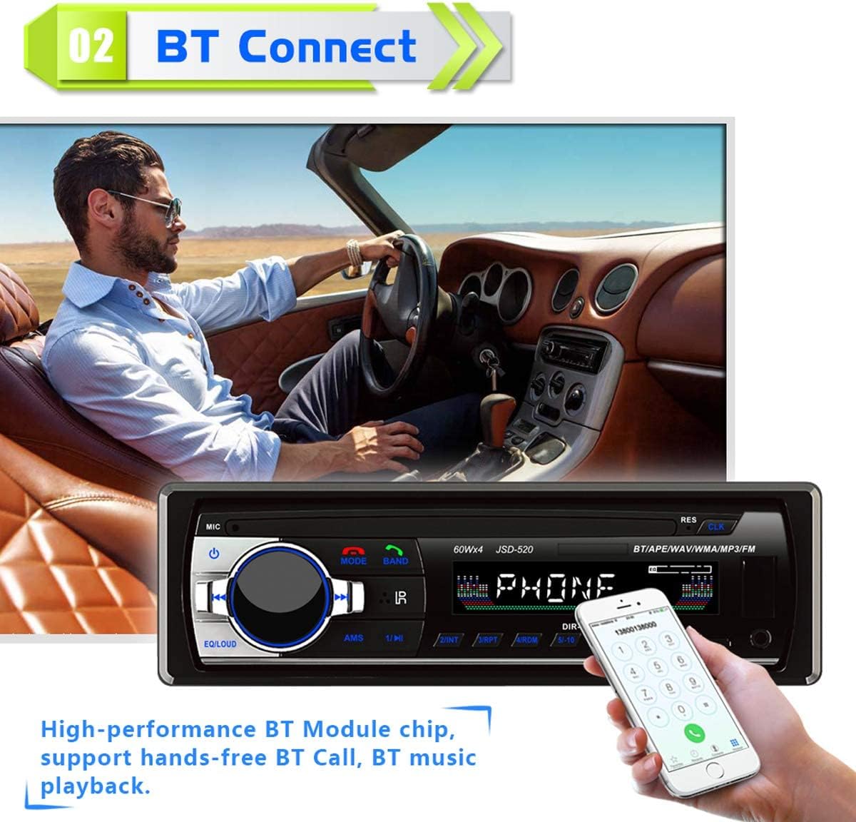 Eaglerich 12V MP3 MMC 1 Car Stereo FM Radio Audio Player Built in Bluetooth Phone with USB SD Port Car Radio Bluetooth