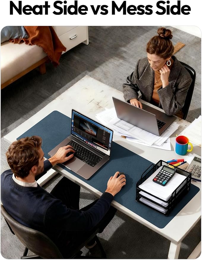 YSAGi Leather Desk Protector, Office Mat, Large Mouse Mat, Non-Slip PU Leather Blotter, Laptop Desk Mat, Waterproof Writing Pad for Office and Home(Dark Blue, 63" x 17.2")