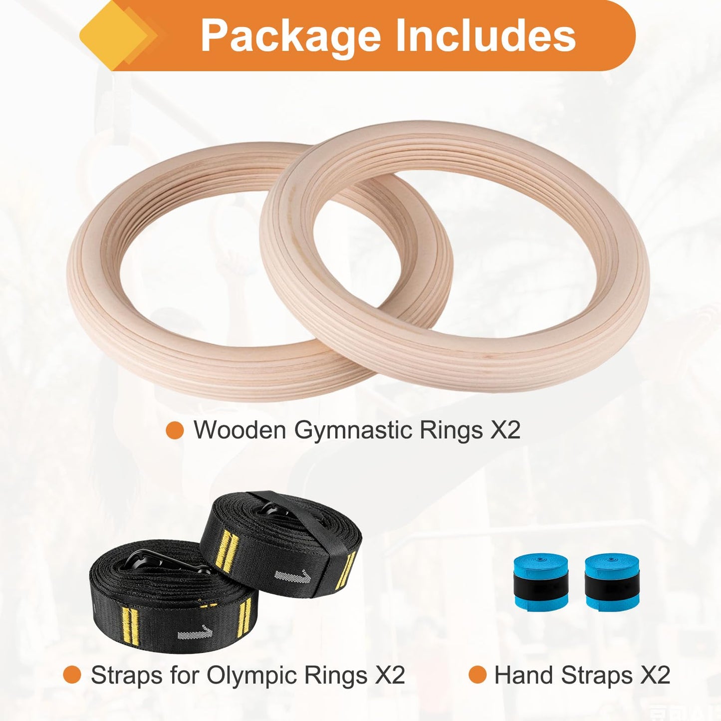 Cupbunny Wooden Gym Rings with 9ft Double-Layer Numbered Straps Quick Adjust. 1.25” Olympic Rings for Home Gym Small Apartment Hotel Camping Full Body Workout Calisthenics Strength Training Body