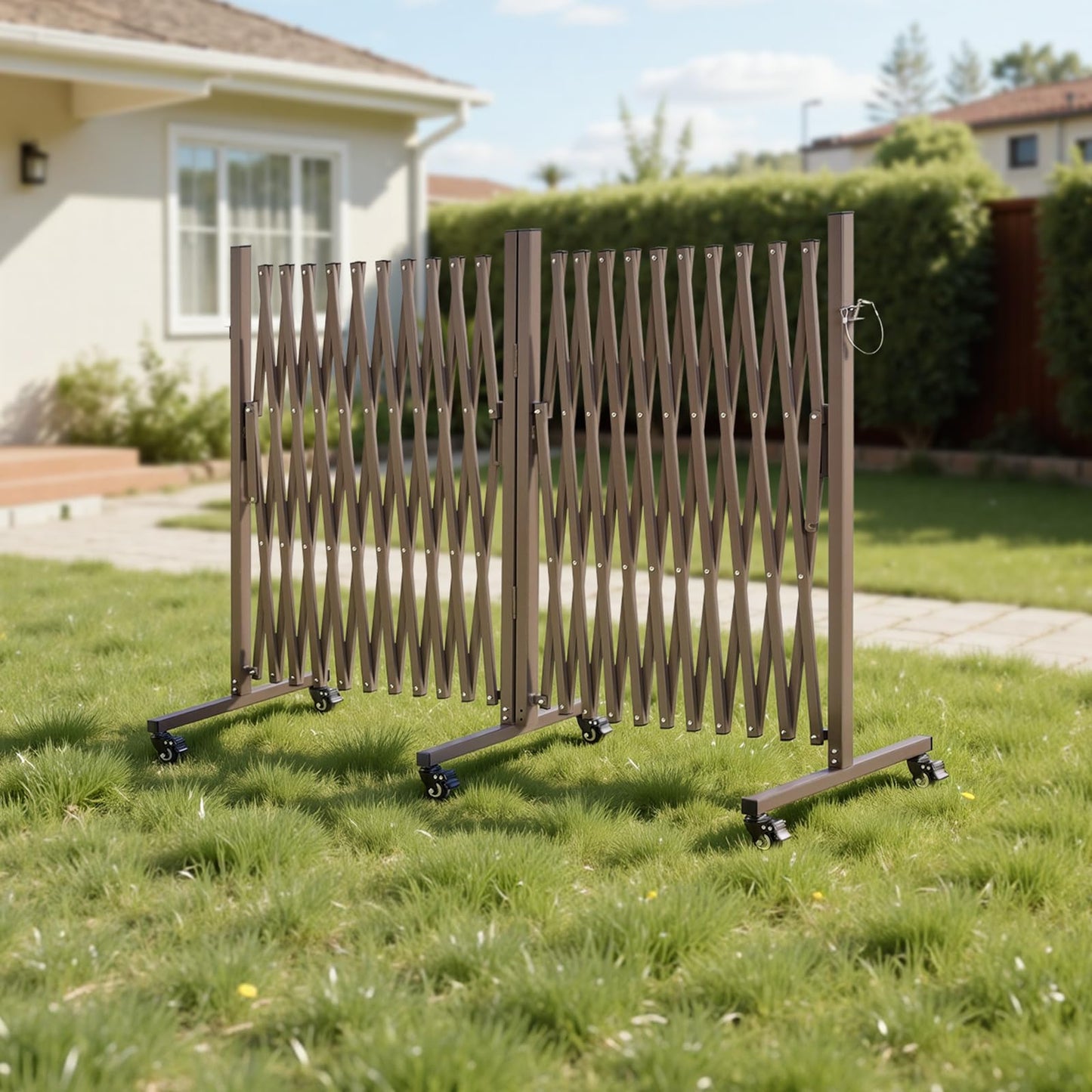 VEVOR Double Expandable Barricades, 27FT Expandable Safety Barrier, 0-180° Rotatable Mobile Barricade with Locking Casters, Portable Folding Security Gate Traffic Fence for Patio Garden Stairway