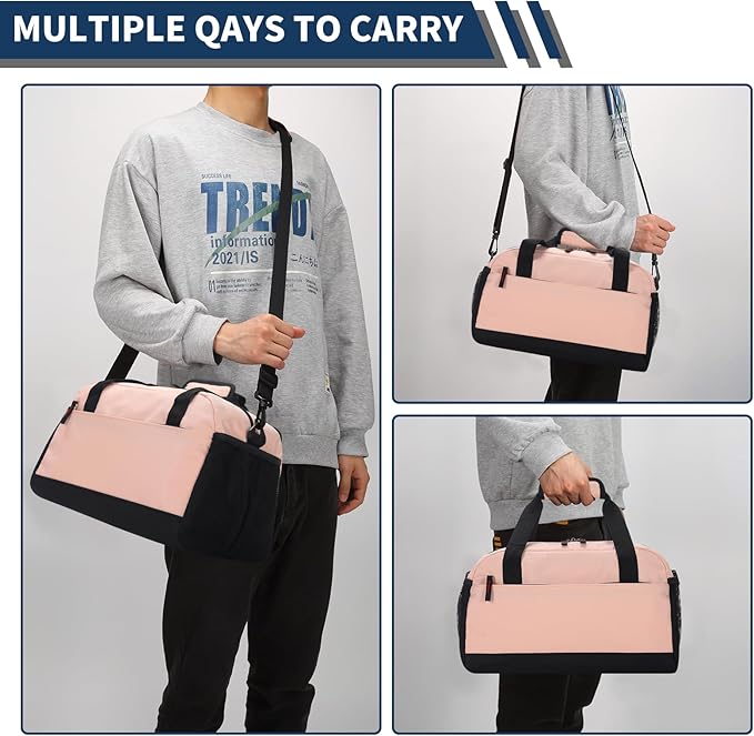 Small Gym Bag with Wet Pocket - 14 inch Mini Duffle Bag for Men & Women Lightweight Carry On Bag for Travel Sport - Pink