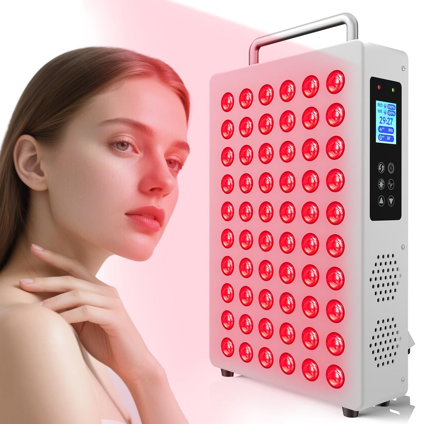 Red Light Therapy Panel, with 660nm & 850nm Near-Infrared Light – 300W High-Power Red Light Panel for Face & Body, Supports Skin Care, Pain Relief, and Skin Health (White)