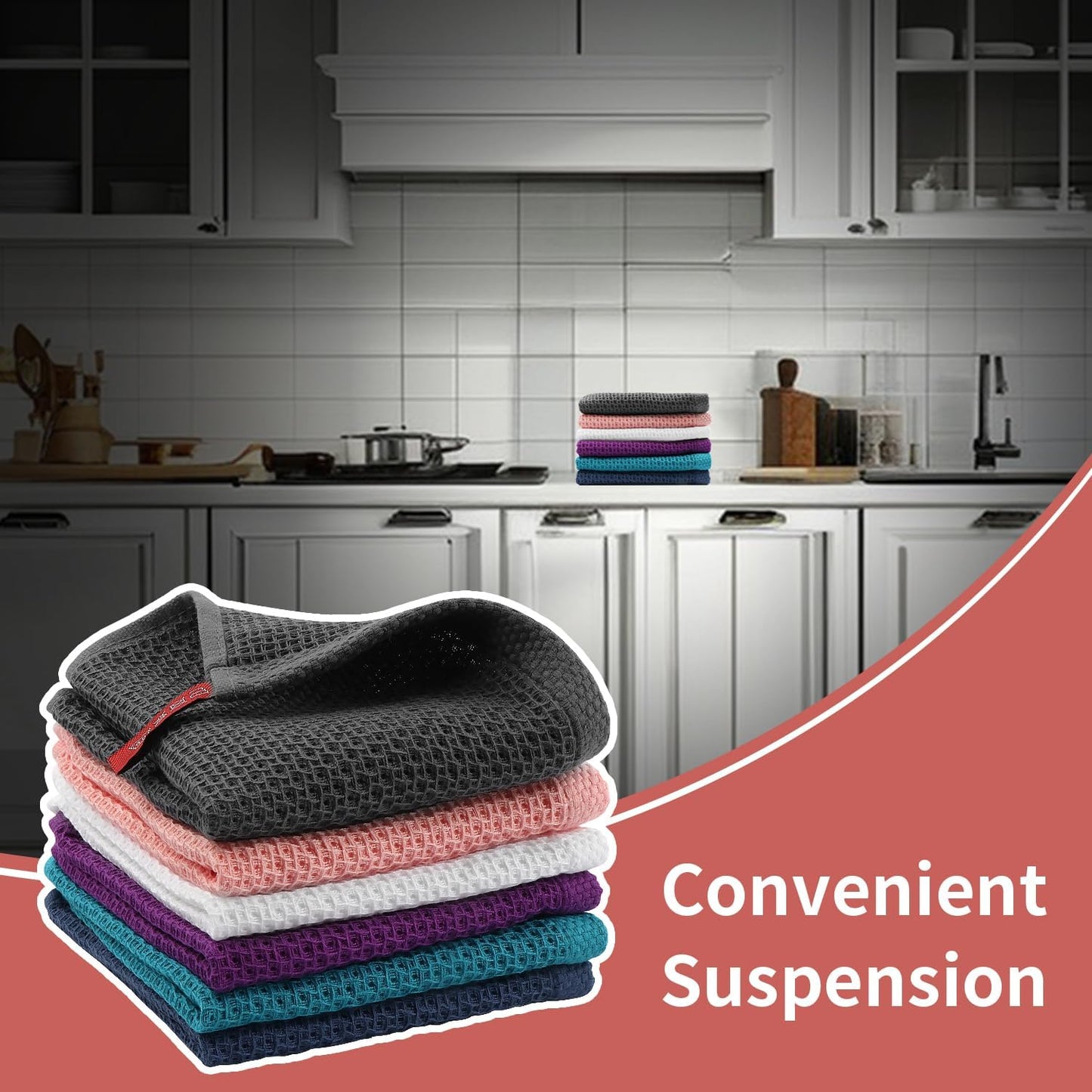Ultra Soft 100% Cotton Waffle Weave Dish Cloths by [Brand Name] - 6-Pack, 12x12 Inch, Dark Grey, Quick Drying & Absorbent