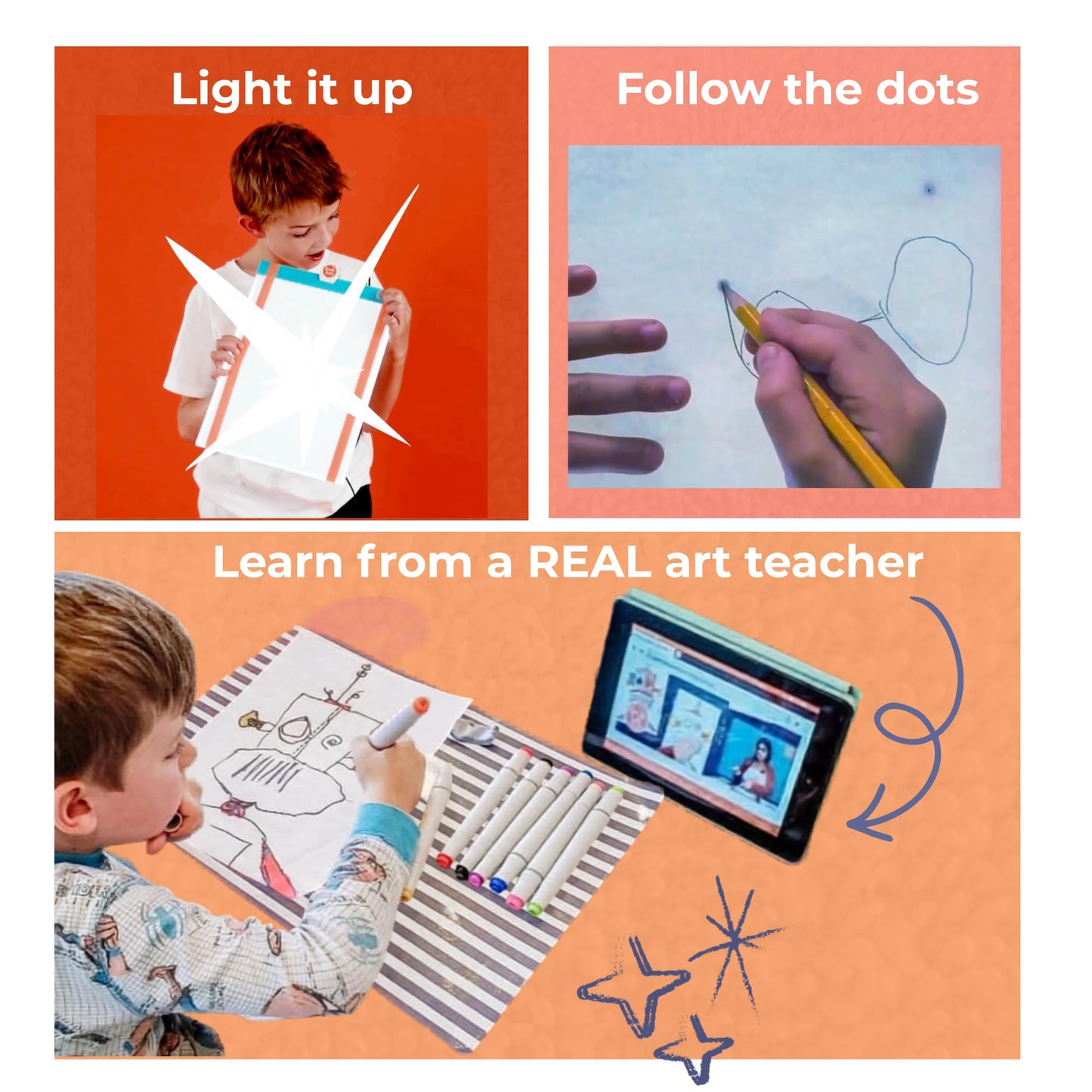 Kids Art Kit Ages 8+ – Art Class in a Box w/Light Up Bright Board, Full Art Supplies Set & 2 Hours Teacher Guided Video Art Lessons – Creative Learning Activity for Boys & Girls, Homeschool, STEM