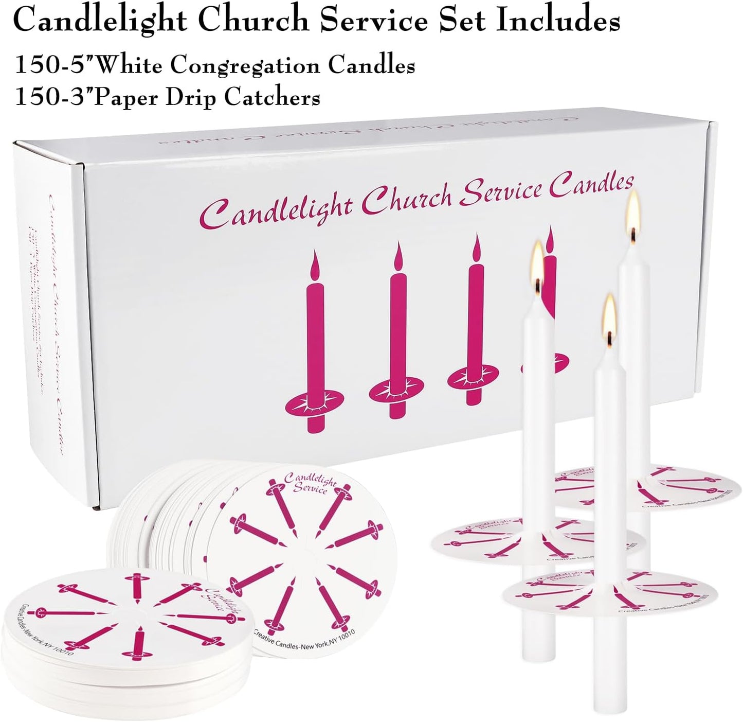 Skiennix Unscented White Church Candles - 150 Packs with Drip Protectors for Vigil Services