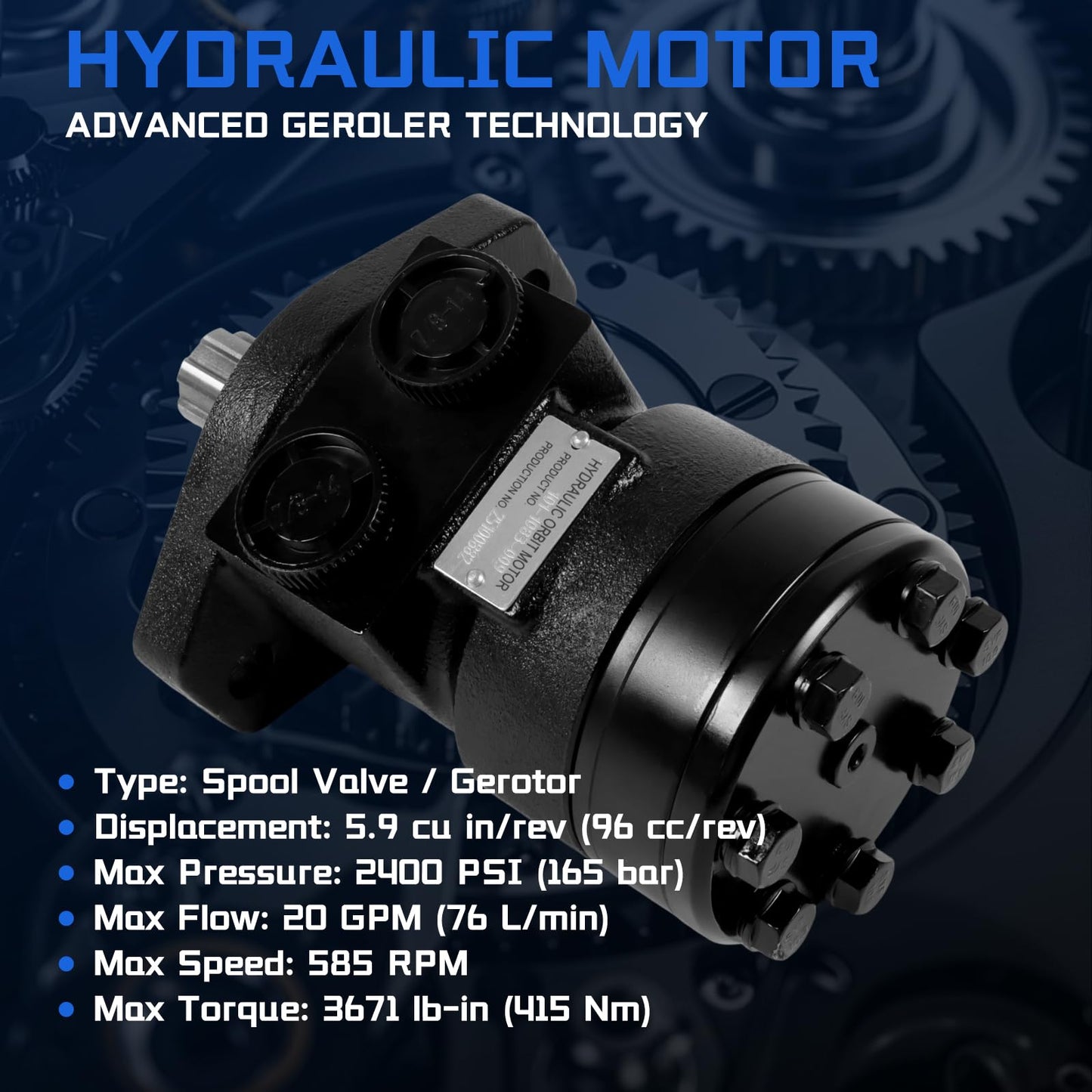 SINOCMP 101-1083-009 Hydraulic Motor Replacement for Char-Lynn H Series, 2-Bolt SAE-A Mount SAE 6B Splined Shaft SAE O-Ring Ports, Low Speed High Torque for Construction Agricultural Machinery