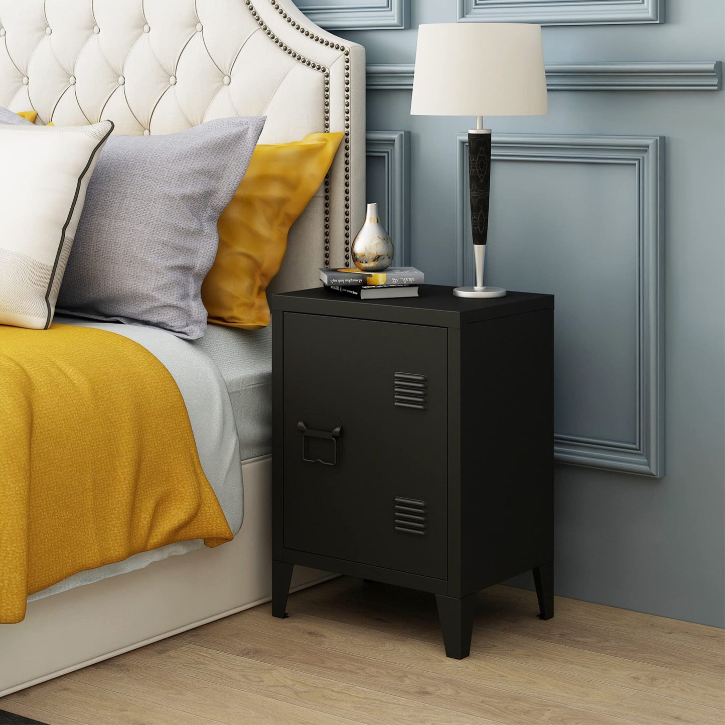 MIOCASA Metal Nightstand Modern End Side Table Steel Bedside Storage Cabinet with Shelf Easy Assembly for Living Room Bedroom