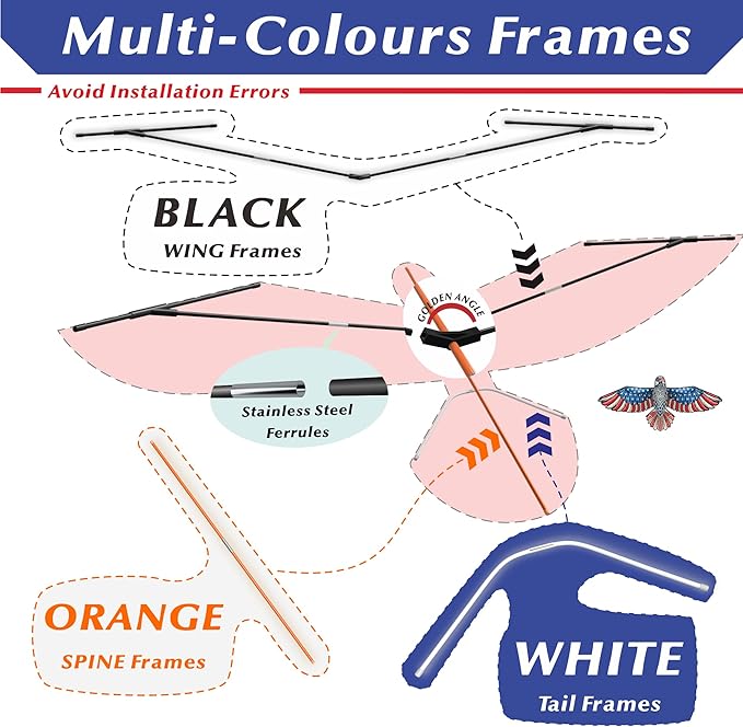 ORGCLDKT- 3D Lifelike Style Bird/Eagle Kite, Super Easy to Fly with, Ideal for Kids, Adults, Girls, Boys. Kites for The Beach, Grassland, Hiking