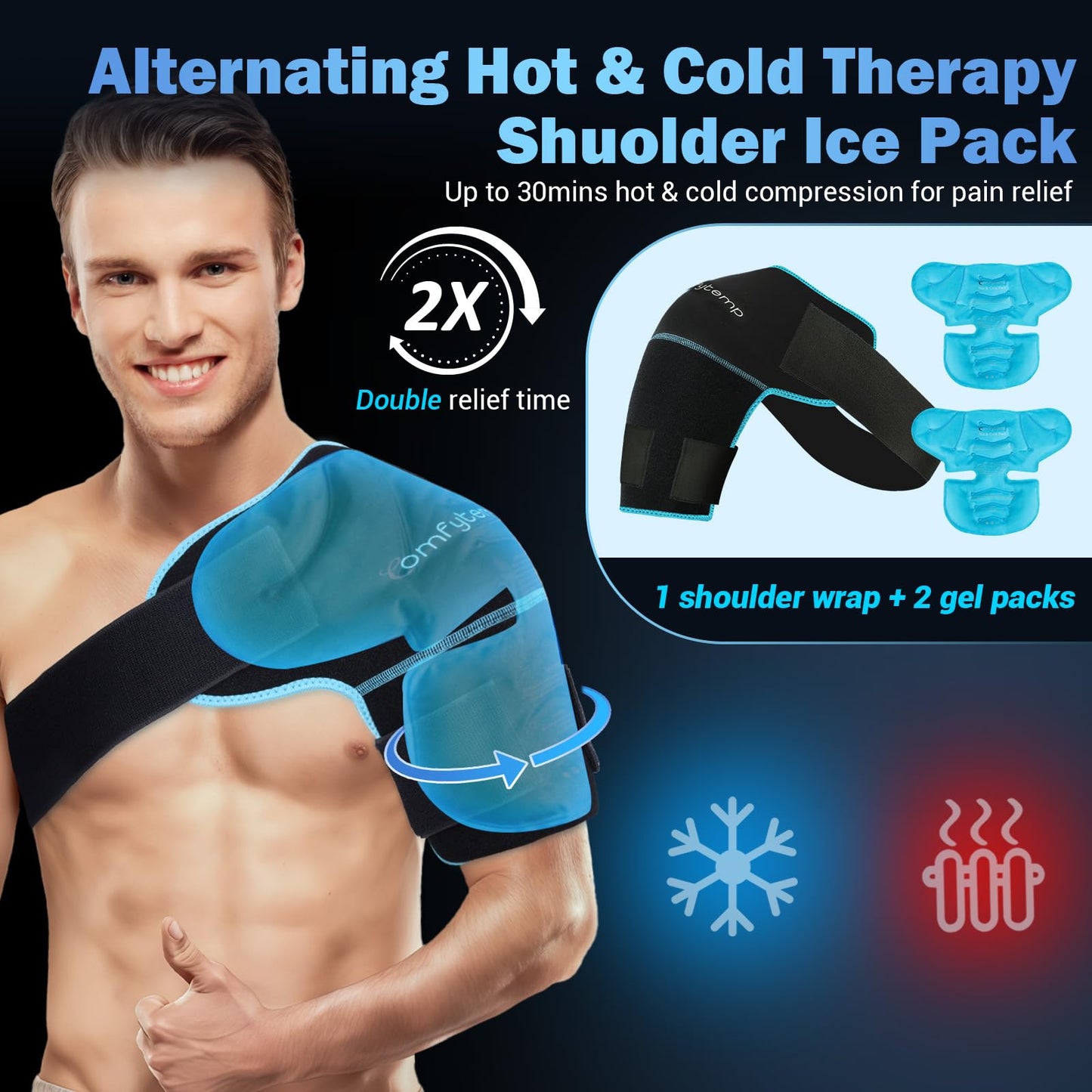 Comfytemp Shoulder Ice Pack Wrap Shoulder Brace Compression Sleeve for Shoulders Pain Relief, 2 Gel Ice Packs for Injuries Reusable, Cold Therapy for Rotator Cuff Recovery, Fathers Day Dad Gifts Men