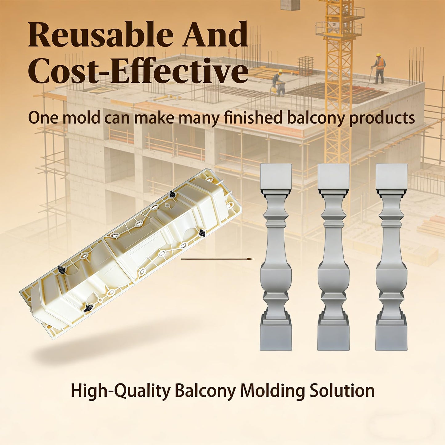 Heavy Duty 78cm ABS Concrete Balcony Mold - Thickened Reusable Prefabricated Mould with Built-in Buckles, Industrial Grade for Construction Engineering (Pattern 1)