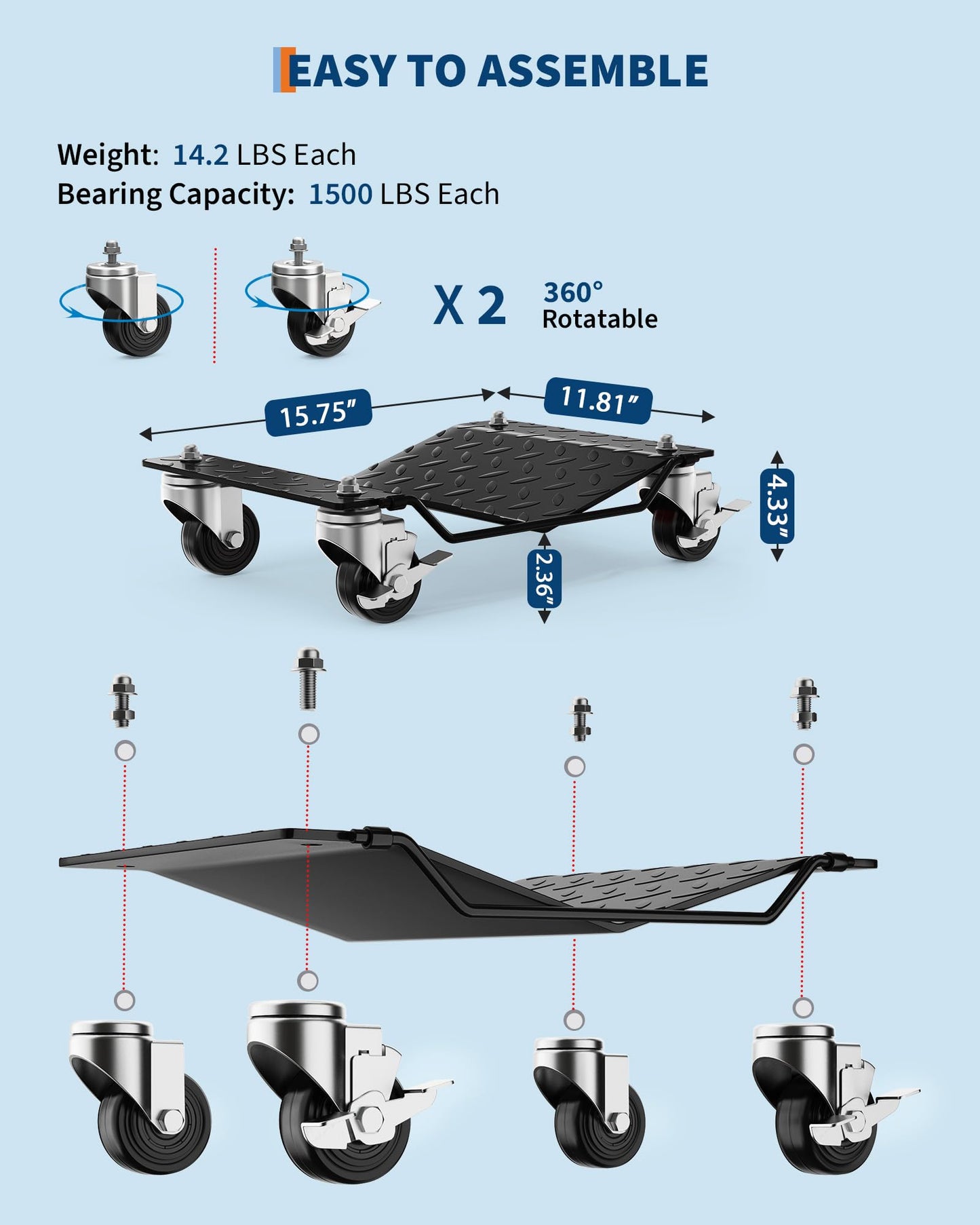 DEXSO Car Wheel Dolly, 6000 lbs/2722 kg Car Moving Cart with Brakes, Set of 4 Piece, Heavy-Duty Vehicle Dolly, Moving Cars, Trucks, Trailers, Motorcycles, and Boats, Black