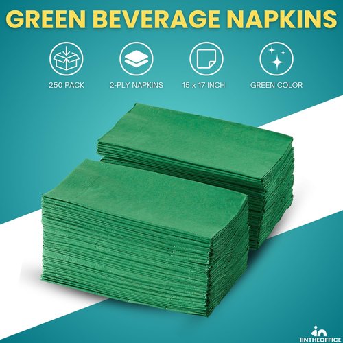 Green Dinner Napkins | Disposable 2-Ply Paper Napkins - 15" x 17", 250 Count Pack