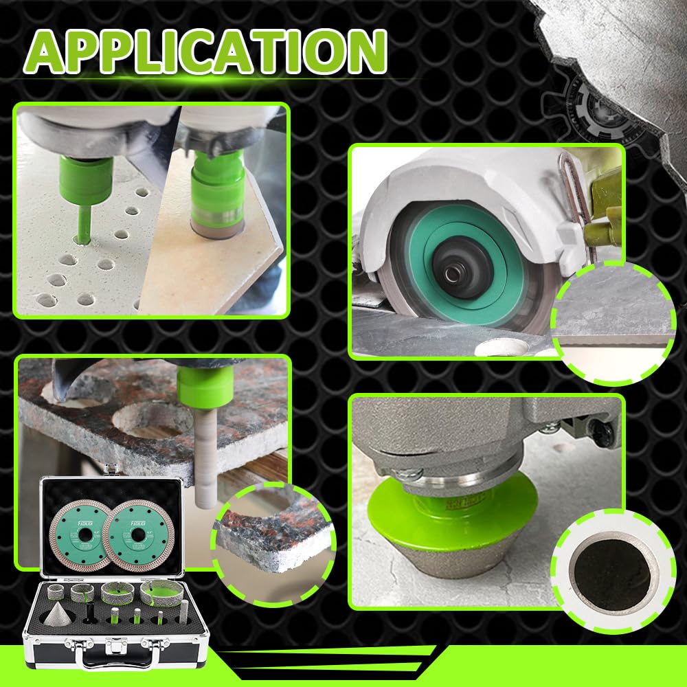 Tile Hole Saw Kit Diamond - (6/8/10/25/35/50/65mm Drill Bits+Finger Bit+Chamfer Bit+Adapter+Tile Blade) Diamond Hole Saw Kit for Porcelain Ceramic Marble Brick Granite,5/8"-11 Thread