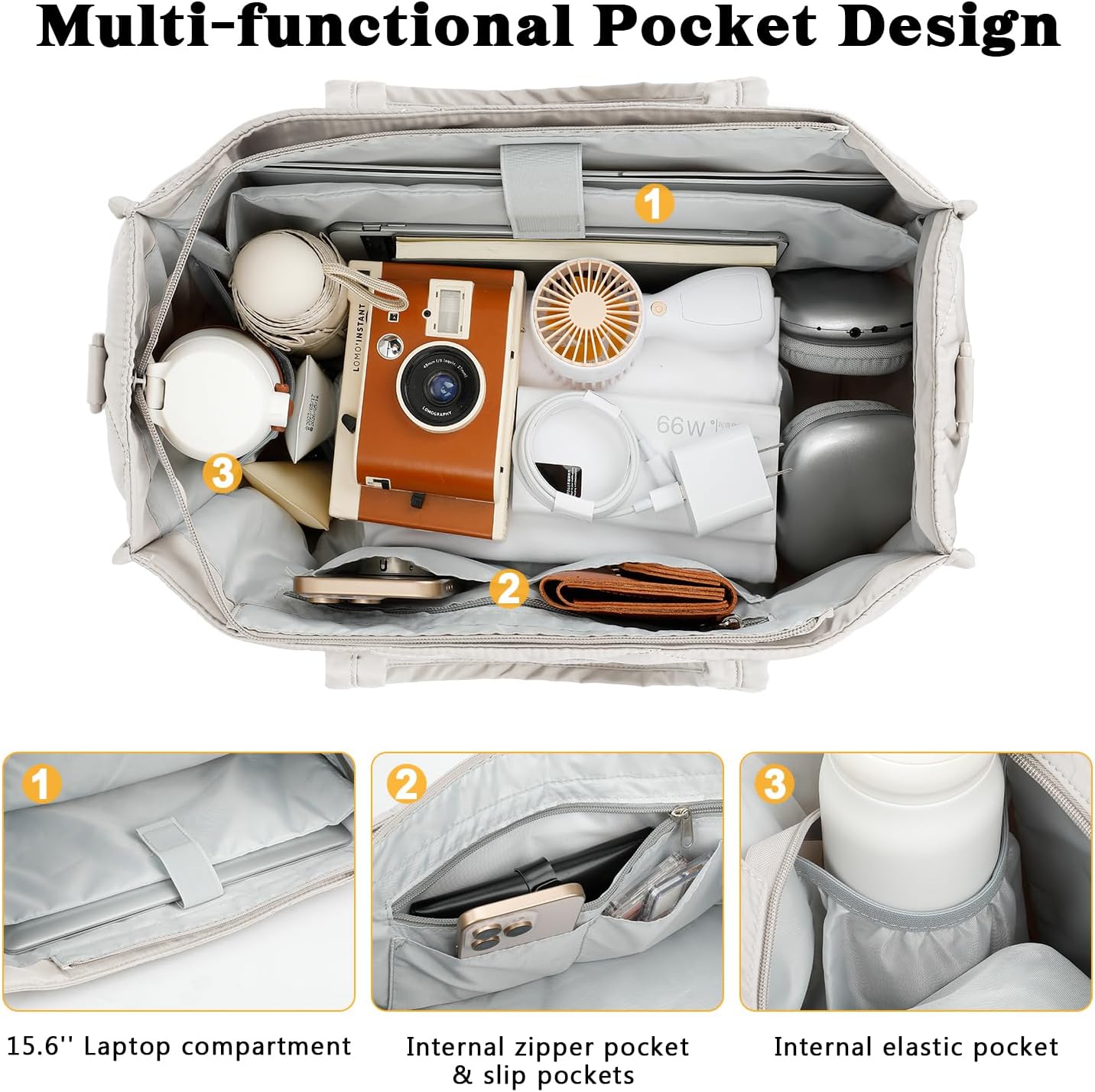 ZOMFELT Quilted Lunch Tote - Insulated Puffer Laptop Bag for Women