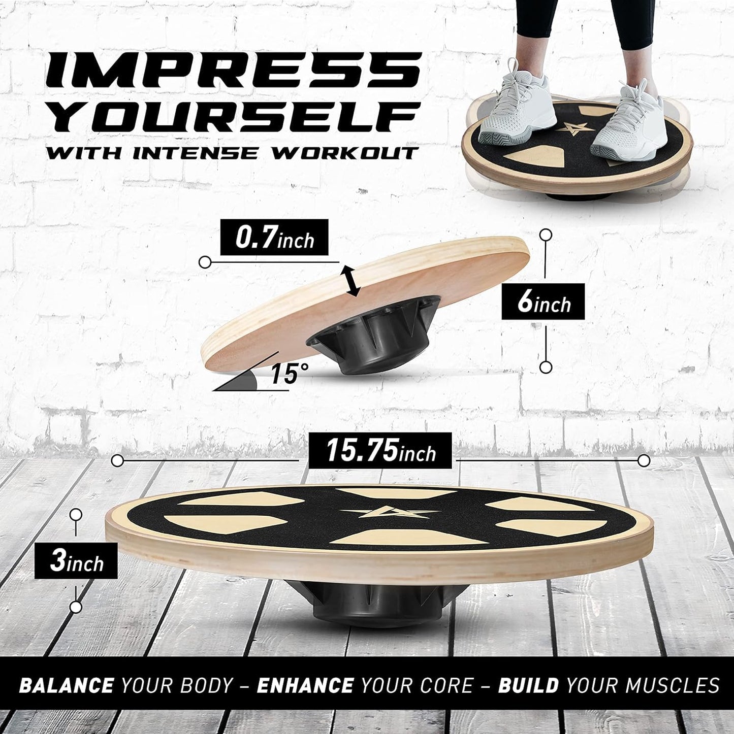 Yes4All 300lbs Wooden Wobble Board, 360-Degree Balance Board for Adults, Stylish Balance Trainer with Anti-Skid Texture