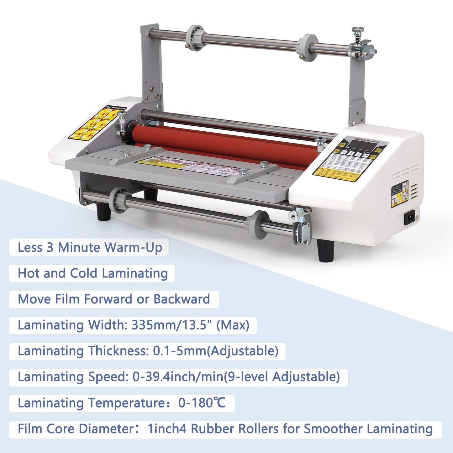13.5" Laminator Machine High Speed Hot and Cold Roll Laminating Machine Single/Dual Sides with Digital Display for A3/A4 Paper Lamination, Speed Adjustable 3 Minute Warm-Up, 110V (Film not Included)