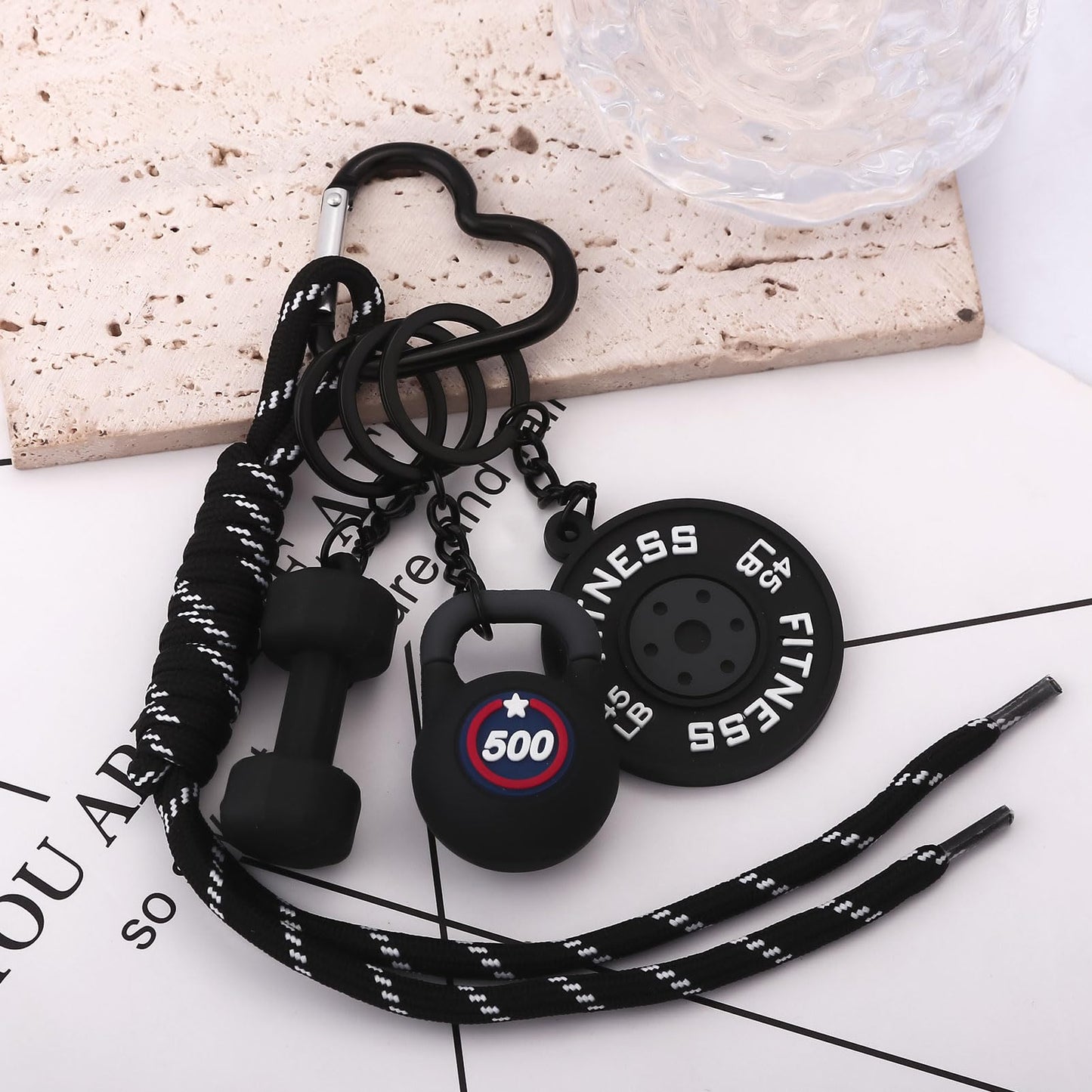 Disengor Gym Dumbbell Barbell Kettlebell Purse Keychain - Muscle Faith Cup Rope Bag Handbags Charms - Men Women Premium Gift for Fitness Enthusiasts (Black)