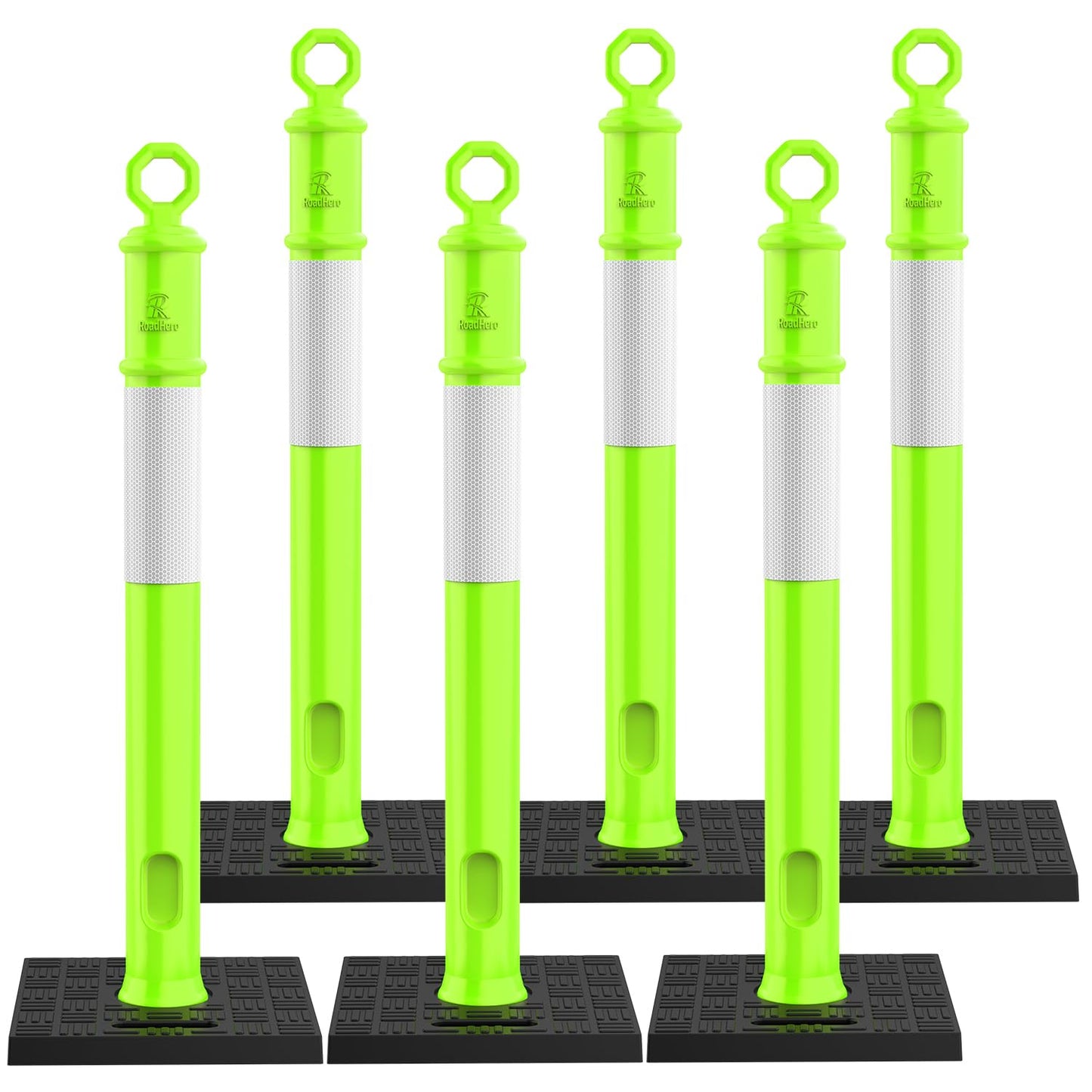 RoadHero 45 Inch Delineator Post with Base, Portable Lime Green Traffic Delineator Posts Cones with Reflective Collars for Parking Lots, Road Safety, Construction Events (6 Pack)