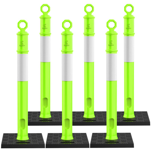 RoadHero 45 Inch Delineator Post with Base, Portable Lime Green Traffic Delineator Posts Cones with Reflective Collars for Parking Lots, Road Safety, Construction Events (6 Pack)
