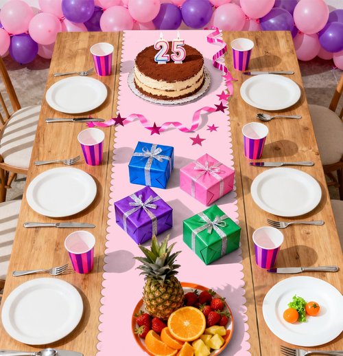 AVXINSOK 6 Pcs Light Pink Scalloped Table Runner Plastic 14 x 108 Inch Disposable Pink Runner for Table Wedding Baby Shower Birthday Party Decorations Scalloped Table Runner