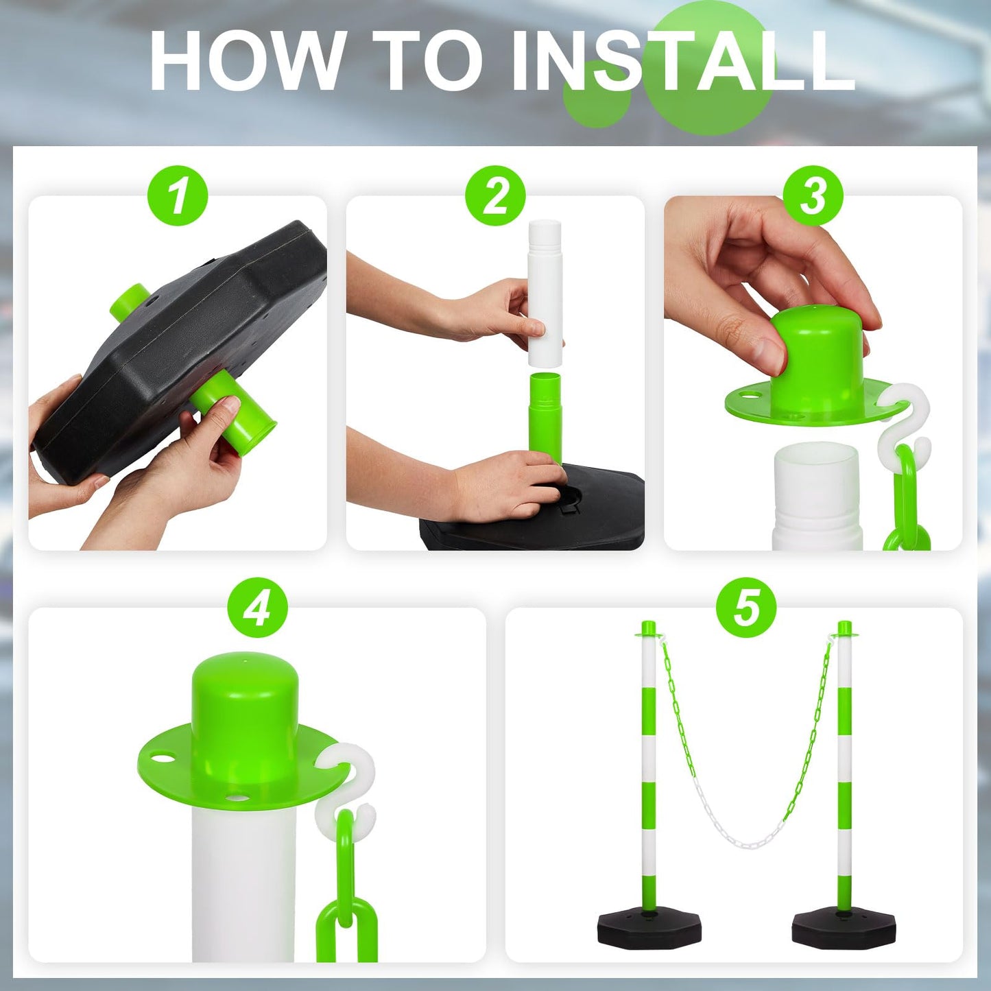Amylove 9 Packs Traffic Delineator Post Cone with Base, Traffic Cones Safety Cones Caution Cones Plastic Stanchion Chain Safety Barriers with 6.6 Feet Link Chain and S Hooks for Parking Lot (Green)