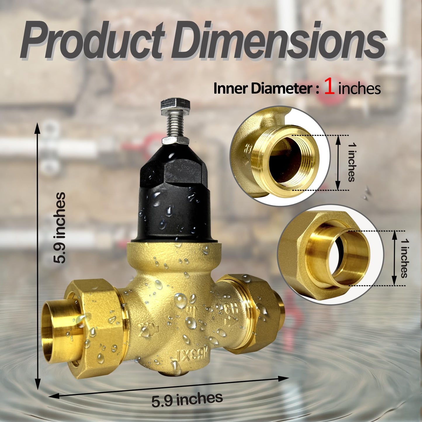 1-NR3XLDU 1" NR3XL Pressure Reducing Valve, Adjustable Water Pressure Regulator for Home with Stainless Steel Strainer Screen for Commercial (1 Inch)