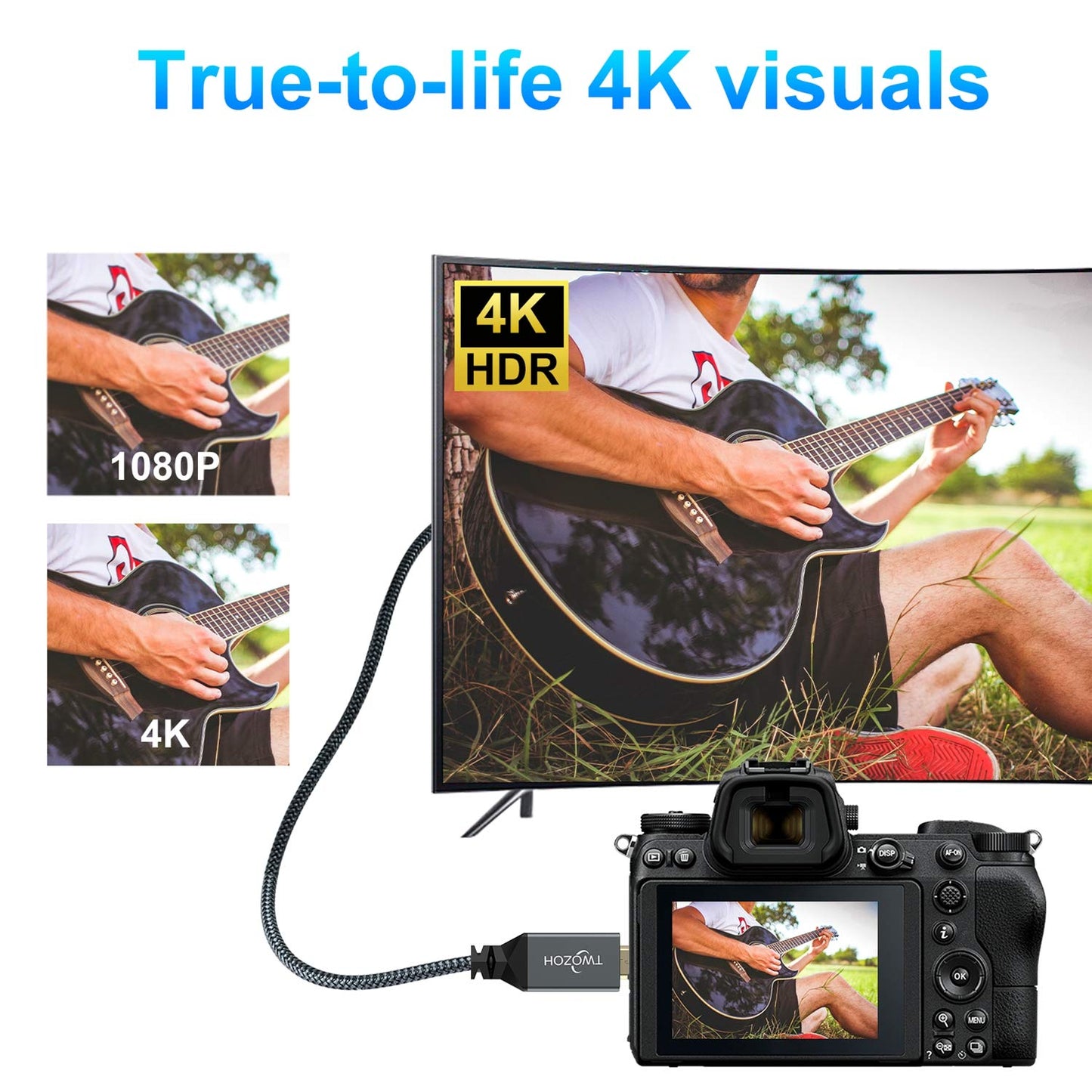 Twozoh 4K 25FT, 3D 4K/60Hz 1080p Long Micro HDMI to HDMI Cable High-Speed Full HDMI to Micro HDMI Braided Cord Support
