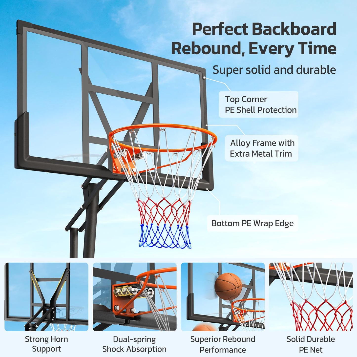 Yohood Basketball Hoop Outdoor Portable, 10ft Quickly Adjustable Basketball Goal System with 44 Inch PC Backboard & Wheels for Court/Backyard/Driveway