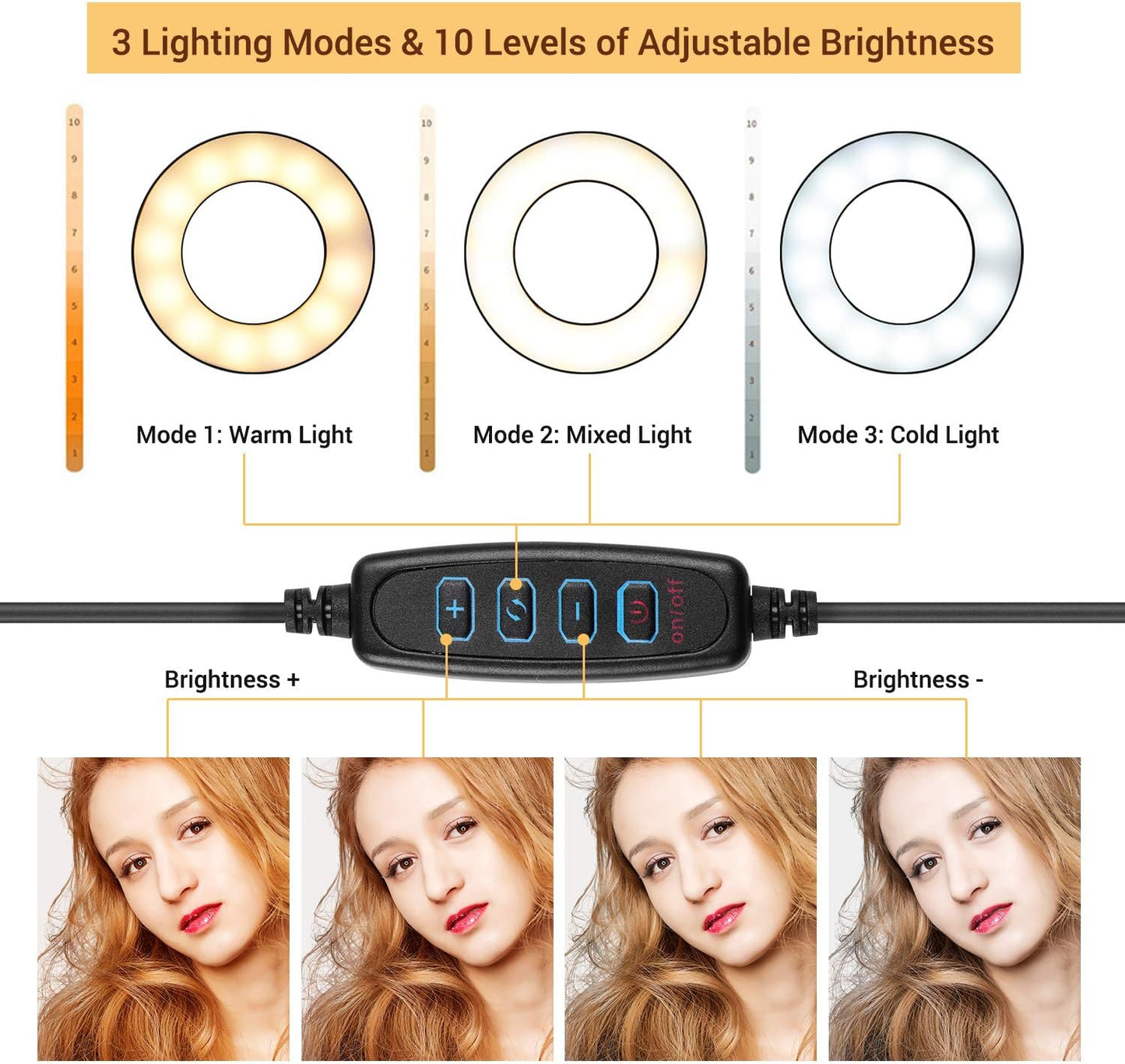 Andoer 3.5in 3 Webcam Light Stand Clip-On Mini USB Ring Light Lighting Modes Adjustable Flexible Arms Design with Phone