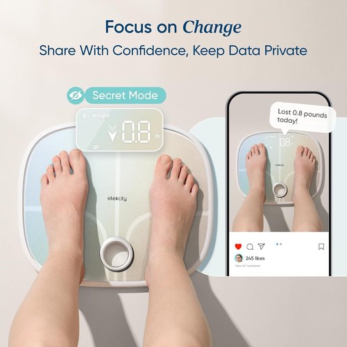 Etekcity Smart Digital Bathroom Scale - Rechargeable Body Weight & BMI Tracker | 13 Metrics, Bluetooth, Rainbow White