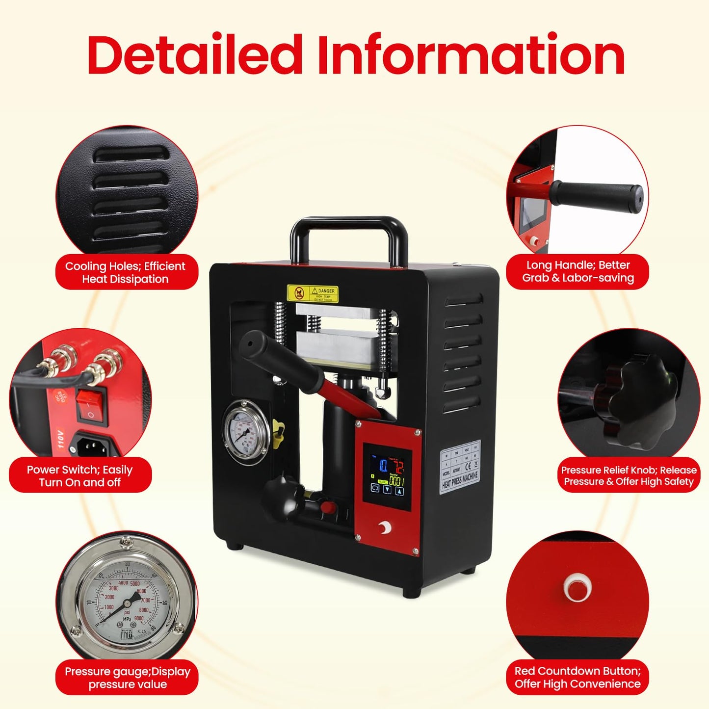 10 Ton Hydraulic Heat Press Machine,2.3 x 4.7 Inch Dual Heating Plate,Fast Heating Jack Heat Press w/LCD Time Temp Controller, Multifunction Heat Press for Printing Textiles Pressing Oil