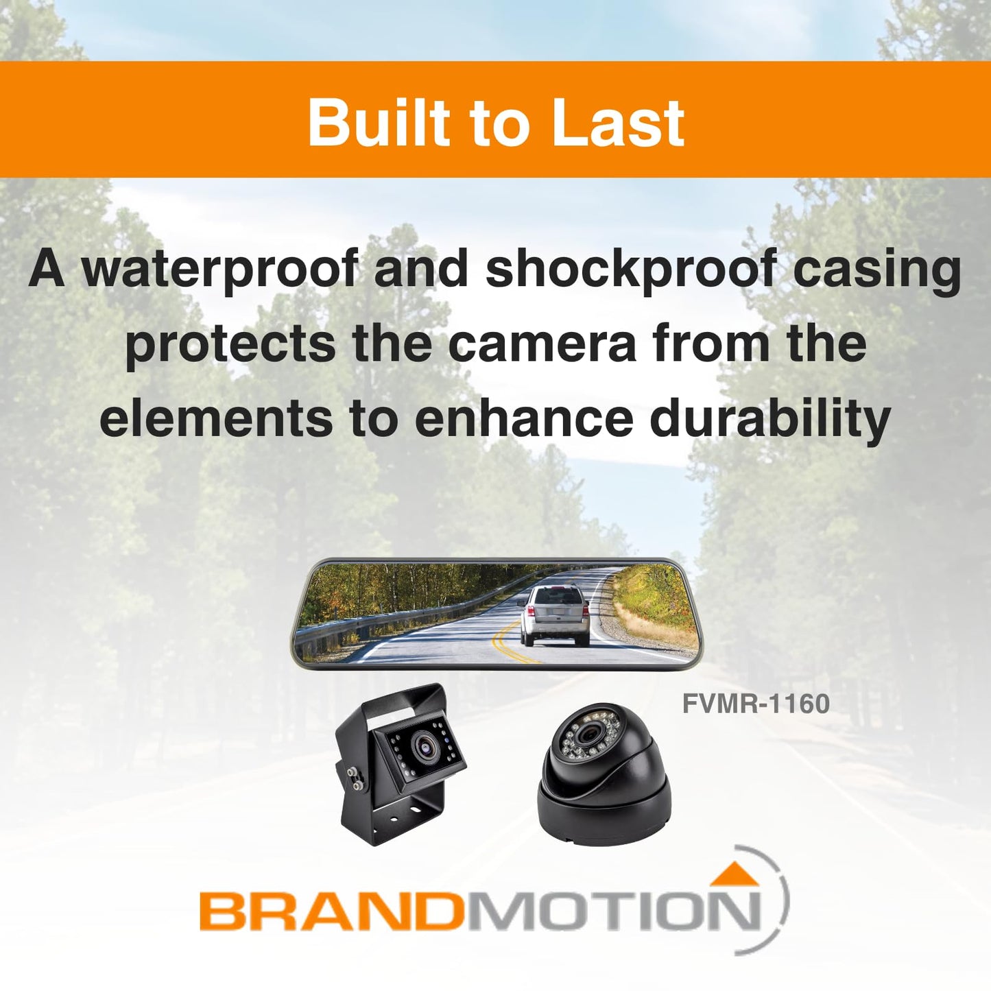 Brandmotion FVMR-1160 Universal Digital Rearview Mirror and Cargo Vision Camera System | Waterproof & Shockproof Case | Parking Grid Lines Available | Rear View Camera with Night Vision