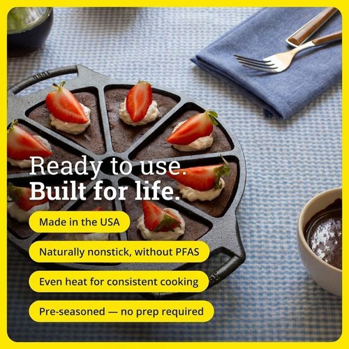 Lodge Cast Iron Wedge Pan - Durable Non-Stick Design for Perfectly Cooked Meals | 10-Inch Size