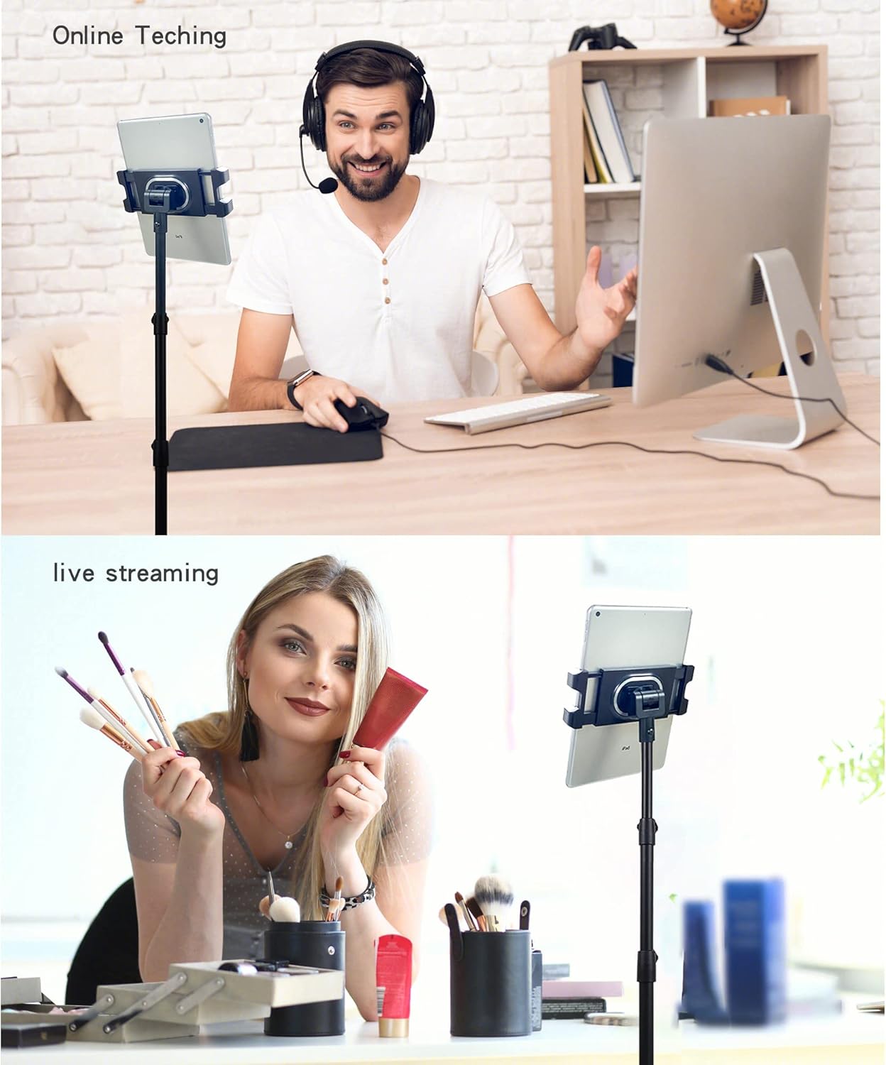 Raking 360Rotating 5.5-12.9 Inch Tablet Floor Stand, Height Adjustable Cellphone Floor Stand with Tripod Mount