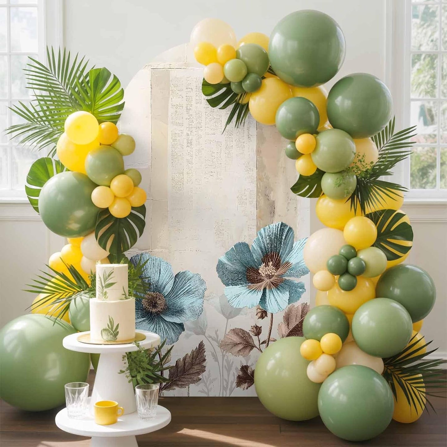 Duskova Living 4 Teal Broccoli Arch Backdrop Cover FT, Rustic Farmhouse Flower Leaf Retro Brown Wedding Arch Cover