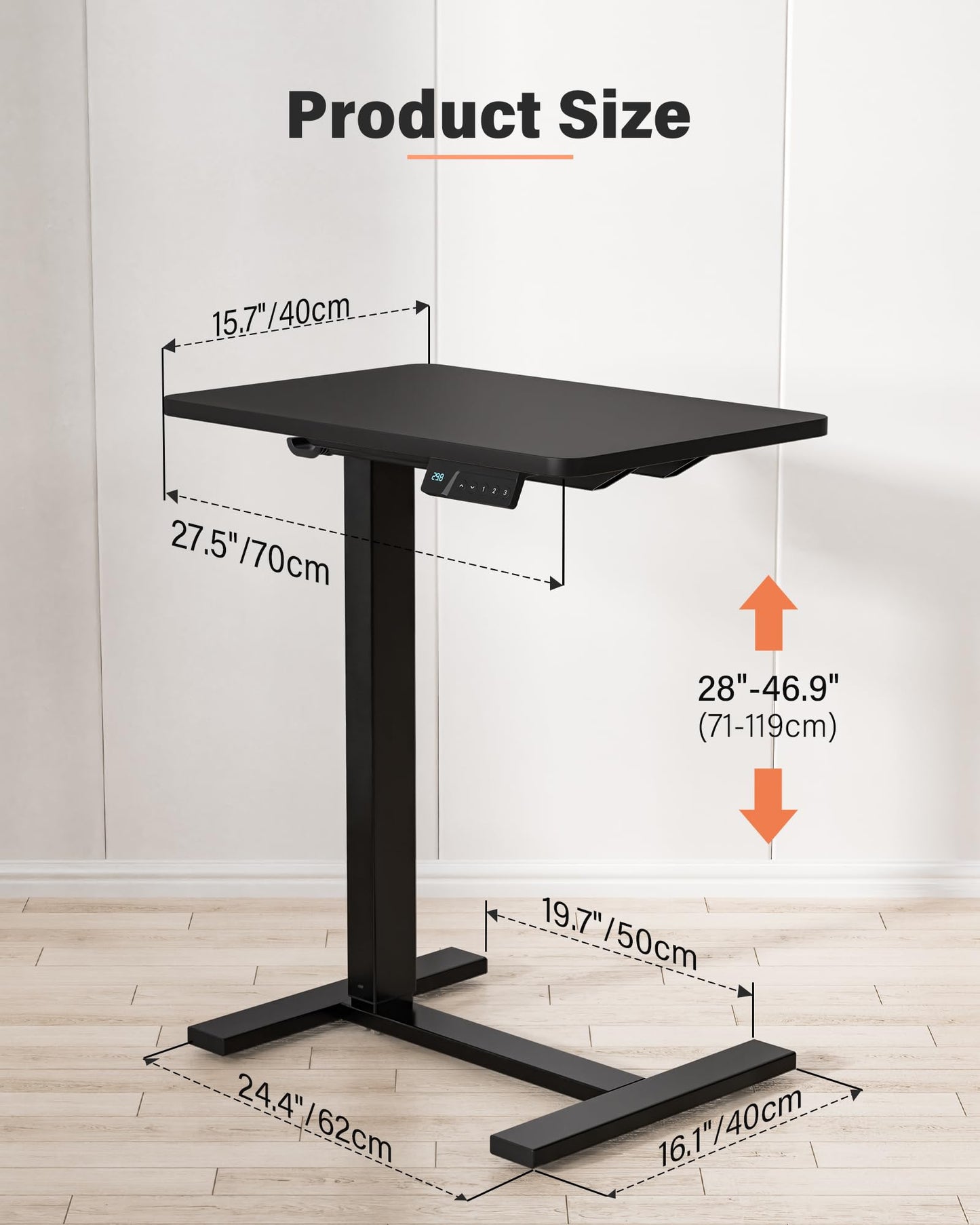 FiCiHi Electric Standing Desk with Wheels – Adjustable Height Mobile Sit-Stand Laptop Table, Portable Rolling Small Computer Workstation for Home Office & Bedside Use (28"x16", Black)