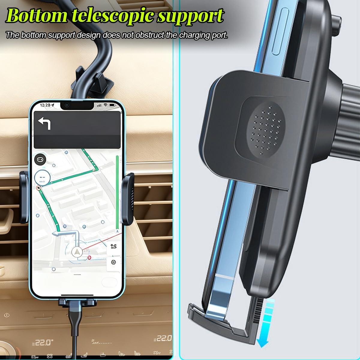 ANFTDCO Car Phone Holder Mount, Gooseneck Vehicle Dashboard Windshield Smart Phones Cradle with Strong Suction Cup