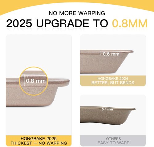 HONGBAKE Nonstick Baking Sheet Pan Set - 3 Heavy Duty Cookie Sheets with Diamond Texture | Champagne Gold