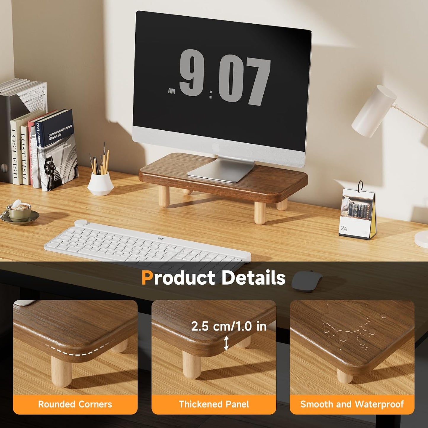16Inch Monitor Stand Riser, Wood Desk Organizer with Monitor Stand & Storage Computer Monitor and Laptop Riser