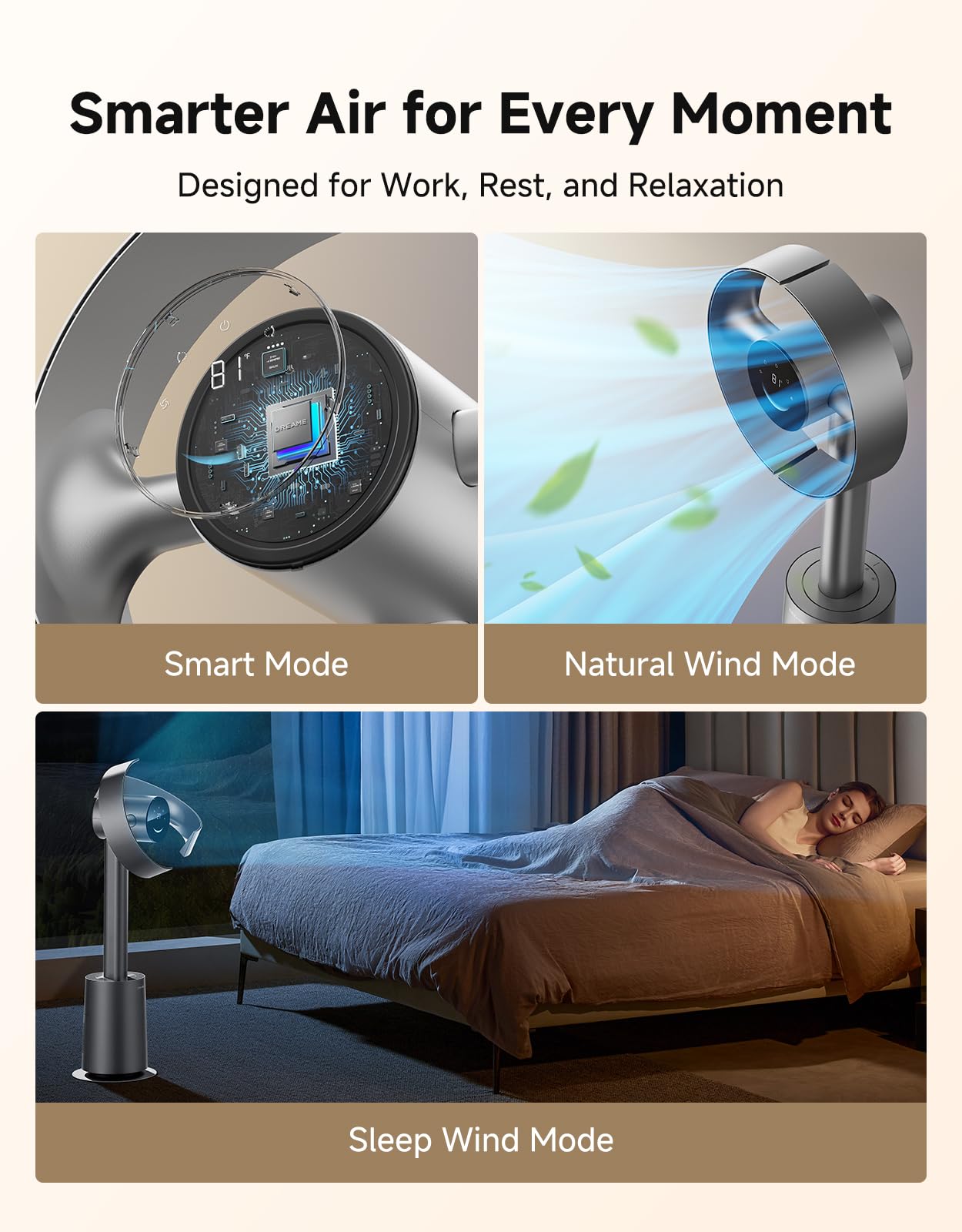 DREAME Bladeless Tower Fan for Bedroom, Smart Standing Fan with 270° Spatial Airflow for Whole-Room Circulation, 59ft/s High Velocity, 10 Speeds 3 Modes, Temperature-Adaptive Airflow, MF10-Silver