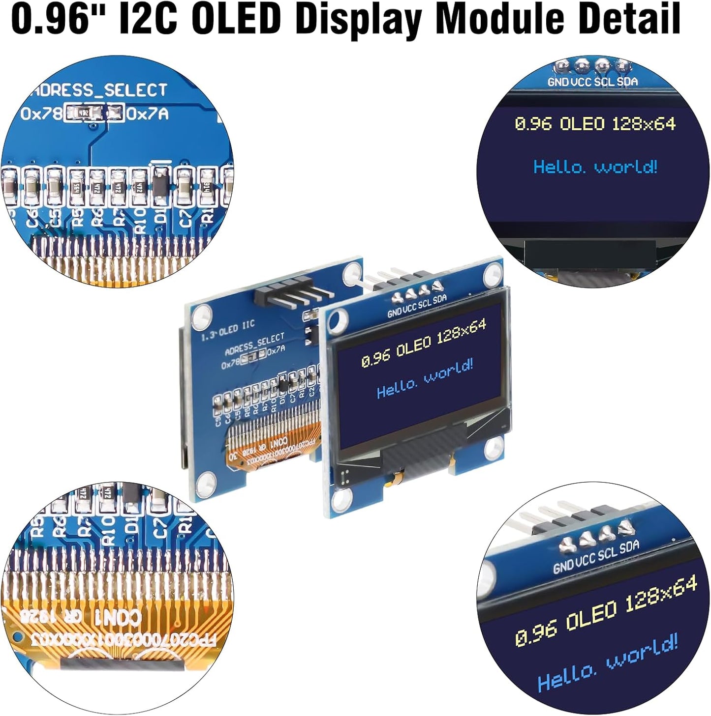 AYWHP 5 0.96 Inch I2C 128x64 Pcs OLED IIC Display Module, Pixel Serial Display Board, Module for Arduino Display