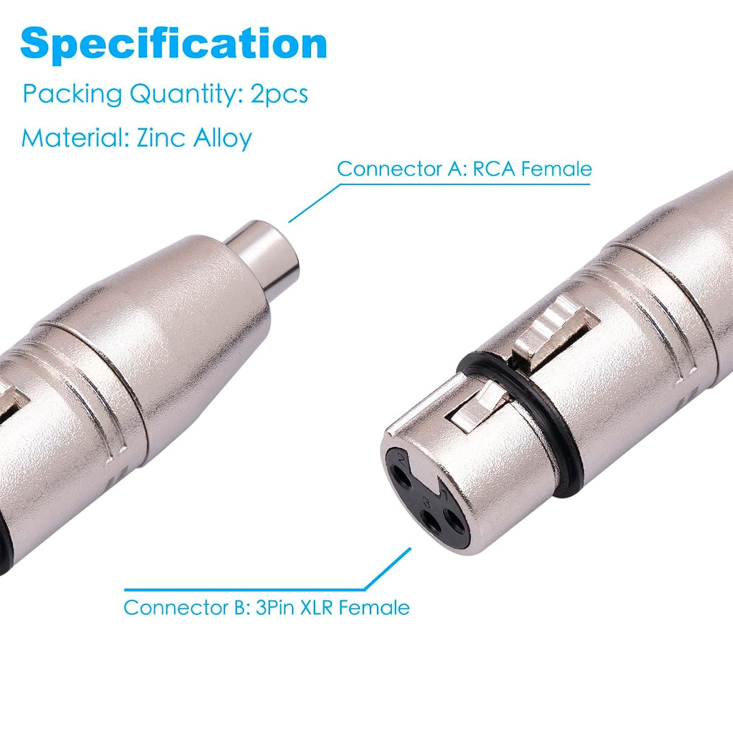 2Pack XLR Female to RCA Female Adapter Converter, Gender Changer Audio Coupler Connectors for Mixer, Recorder