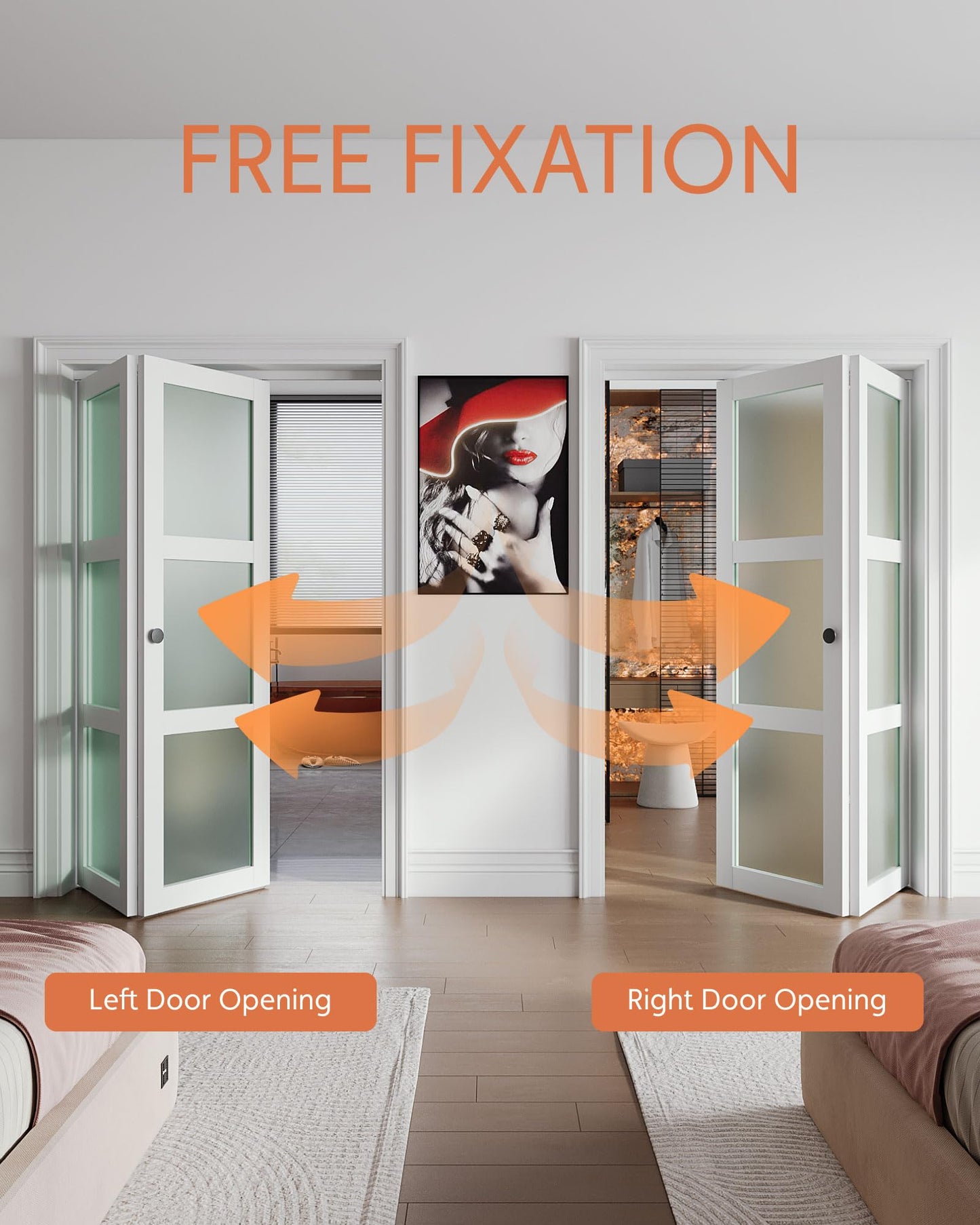 Bifold Closet Doors for 32"x 80" Opening, Tempered Frosted Glass Accordion Barn Door with Concealed Hardware Kit Included, Closet Door for Water-Proof PVC White Surface, Easy Install