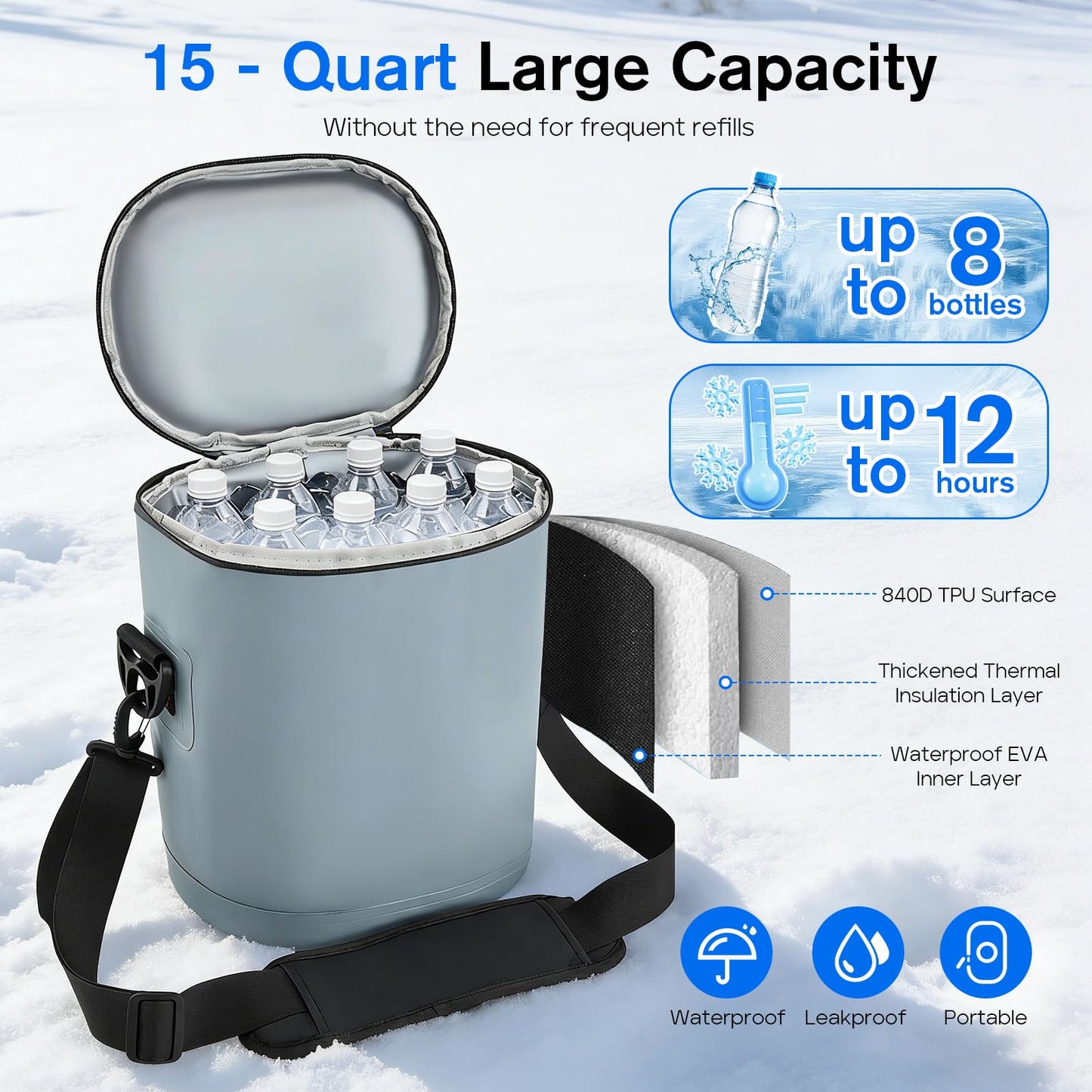 Portable Ice Machine for Knee After Surg – Customizable Knee Cold Therapy Machine with 6 Timer & 5 Flow Settings, 15 Quart Insulated Bucket, Ergonomic Fit, Ultra-Quiet Pump for Swelling Relief