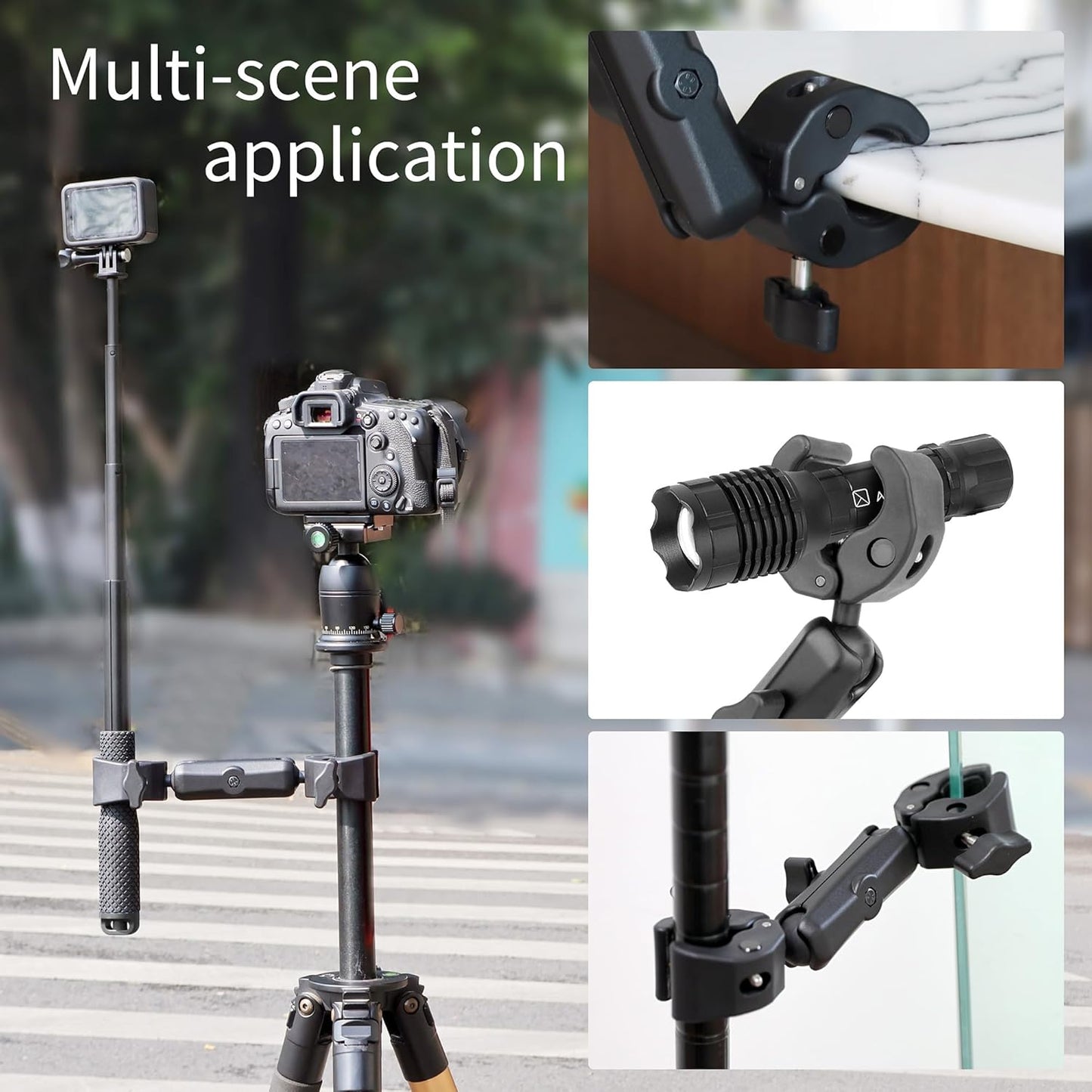 SOONSUN 360 Double Super Clamp Camera Mount, Umbrella Clamp for Chair, Desk, Stroller, Wagons, Tripod, Pole, Light