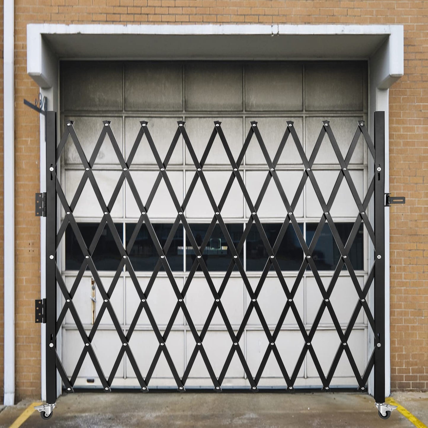 VEVOR Single Folding Security Gate, 7 ft H x 7 ft W Folding Door Gate, Steel Accordion Security Gate, Flexible Expanding Security Gate, 360° Rolling Barricade Gate, Scissor Gate/Door with Padlock